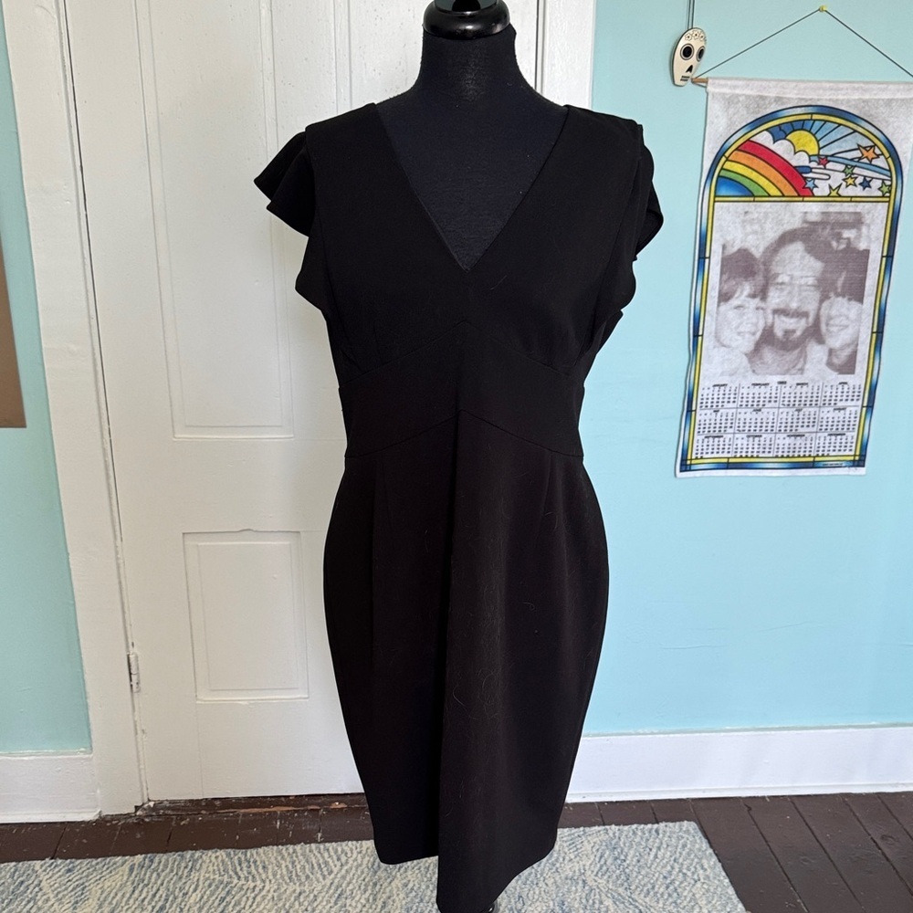 DKNY V-neck cap sleeve wiggle back zipper dress NWT 14